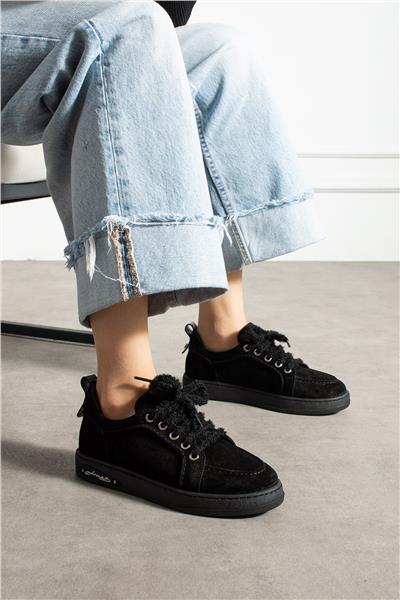 Kadın Sneaker Süet Siyah Kısa Topuklu Casual/Günlük Soğuk Havaya Dayanıklı