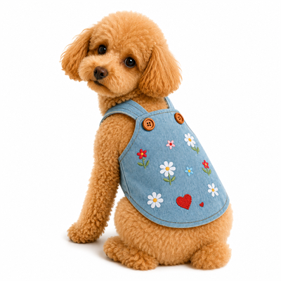 DolcePets Düğmeli Çiçekli Kot Elbise