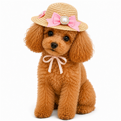 DolcePets İnci Fiyonklu Hasır Köpek Şapkası