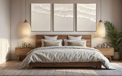 Ocean Beige Dokulu Tablo Krem 3'lü Set