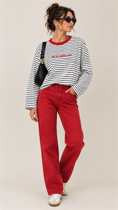 Bisiklet Yaka Siyah Çizgili Sweatshirt 