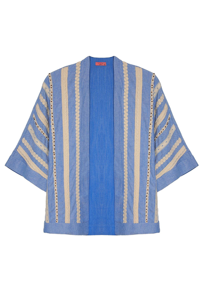 İşlemeli Kimono Mavi