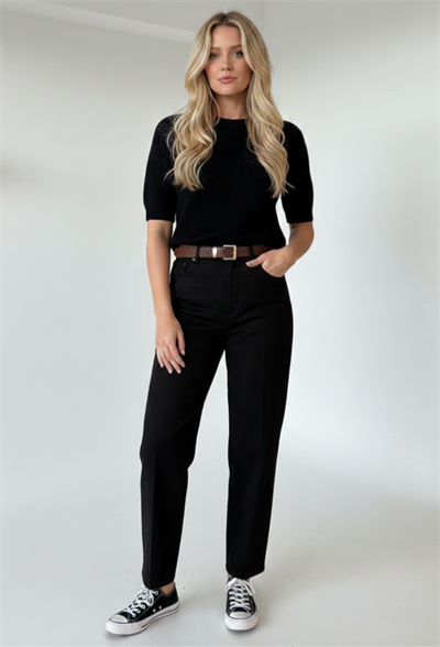 Kadın Siyah Yüksel Bel Likralı Baggy Fit Jean