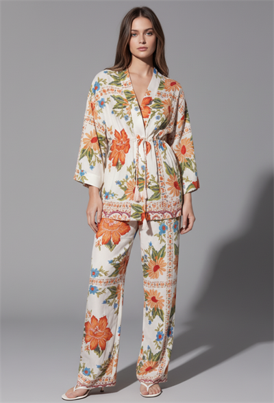Kemer Detaylı Kimono Krem