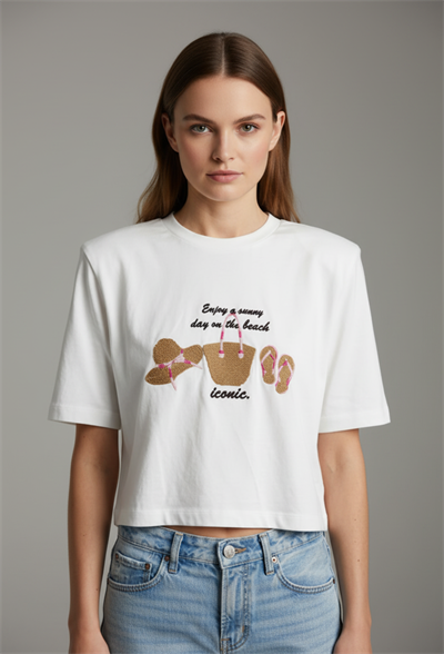 Nakış Detaylı T-shirt Ekru