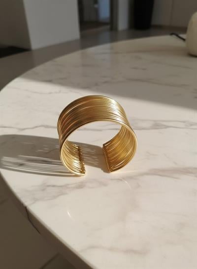 Kadın Gold Kaplama İnce Çoklu Sıralı Tel Tasarım Kelepçe Bileklik - el yapımı