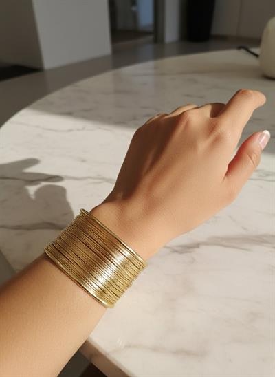 Kadın Gold Kaplama İnce Çoklu Sıralı Tel Tasarım Kelepçe Bileklik - el yapımı