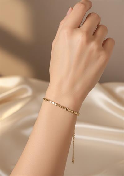 Kadın Gold Kaplama Sıralı Mikro Yıldız Figürlü İnce Zincir Bileklik