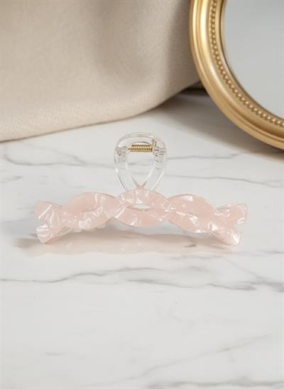 Zarif Kavisli Hatlı Pastel Pembe Akrilik Mandal Toka - el yapımı