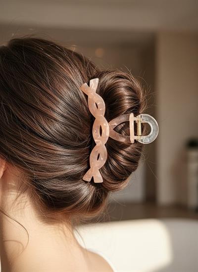 Zarif Kavisli Hatlı Sütlü Kahve Akrilik Mandal Toka - el yapımı