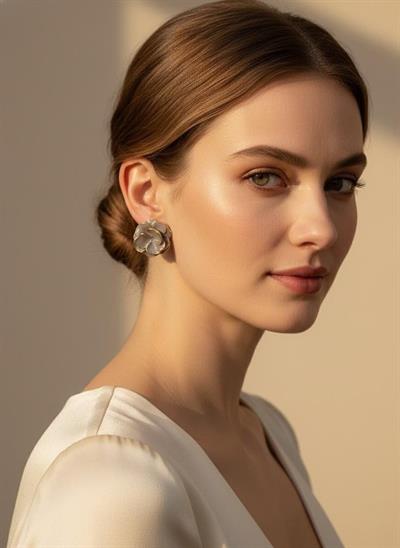 Kadın Gold Çerçeveli Vizon Emaye Gül Küpe - Şık ve Zarif Çivili Küpe