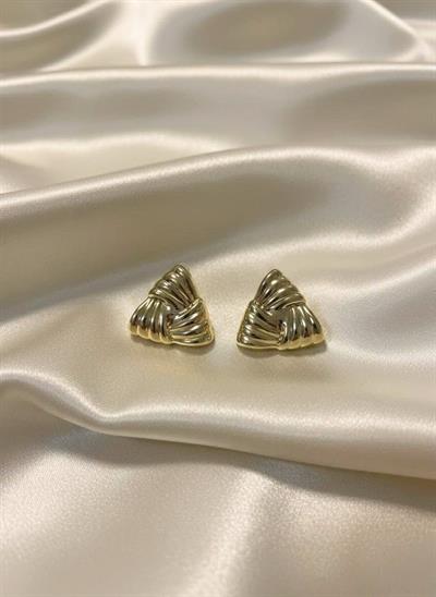 Kadın Gold Üçgen Burgu Tasarım Küpe - Modern ve Minimalist Geometrik Küpe