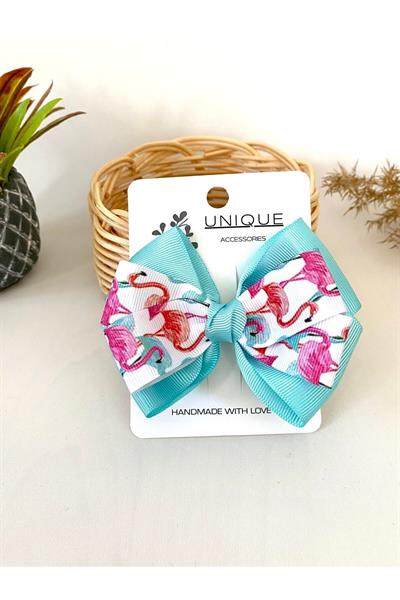 Mint Flamingo Fiyonk Toka, Özel Gün Grogren Kurdele Çocuk Klipsli Kiz Cocuk Toka  El Yapımı