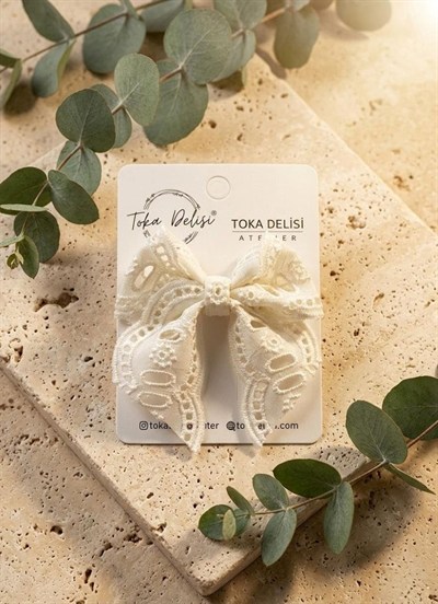 Bebekler İçin Krem Fisto Butik Saçsız Bebek Tokası El Yapımı