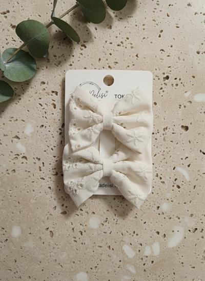 Romantik Floral Fisto İşlemeli Pamuklu 2li Paket Yan Toka El Yapımı