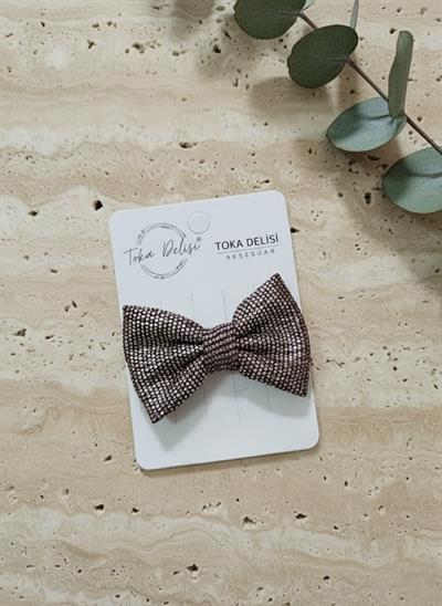 Sevimli Toprak Tonlarında Yoğun Pırıltılı Kumaş Mini Fiyonk Bebek Tokası El Yapımı