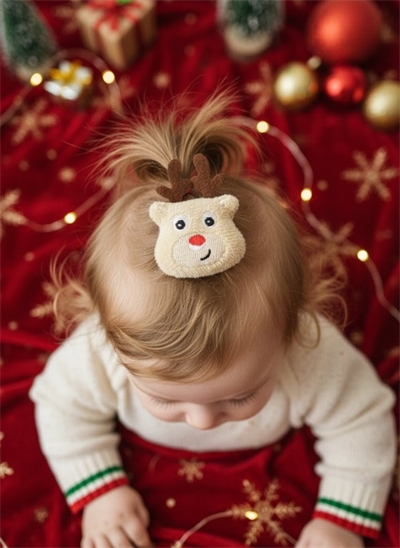 Sevimli Yılbaşı Temalı Peluş Geyik Bebek Tokası El Yapımı