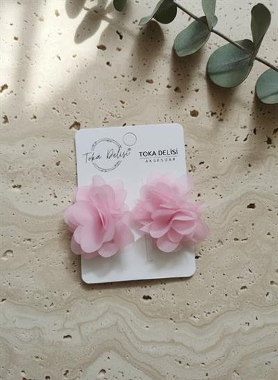 Sevimli Kat Kat Şifon Tül Bebek Tokası 2li Pembe Çiçek Tasarım El Yapımı