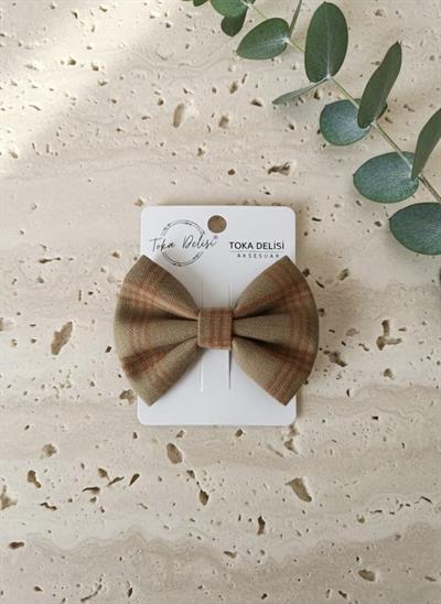 Çocuklar İçin Kahverengi Ekose Desenli Fiyonk Pens Toka - el yapımı