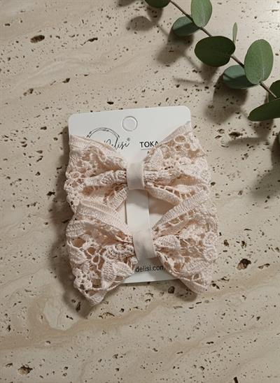 Bebeklere Özel Ekru Çiçek Motifli Güpür Dantel 2li Mini Yan Toka Seti El Yapımı