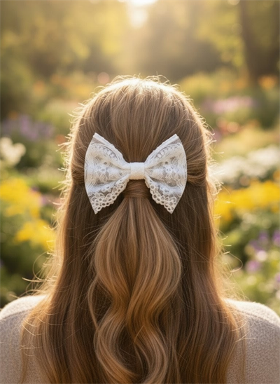  Romantik Beyaz Dantel Fiyonk Toka, El Yapımı