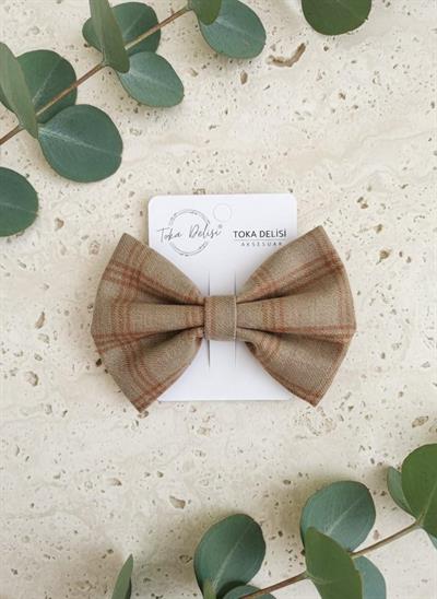 Çocuklar İçin Kahverengi Ekose Desenli Fiyonk Pens Toka - el yapımı