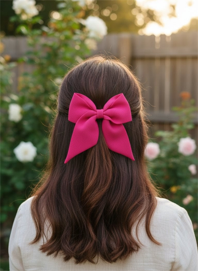 Şeker Pembesi Kadın Renkli Otomatik Fiyonk Toka, El Yapımı