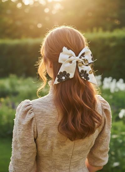 Kadın Koyu Lacivert Premium Şifon Kuyruklu Fiyonk Toka El Yapımı