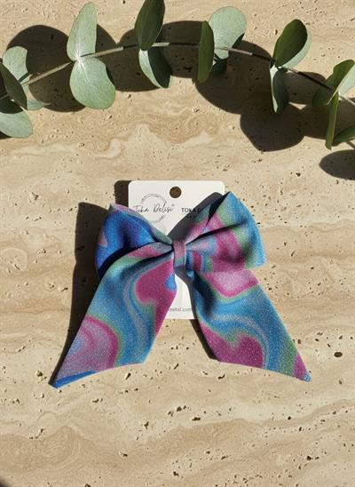 Kadın Simli Kozmik Mavi ve Pembe Geçişli Parıltılı Kuyruklu Fiyonk Toka El Yapımı