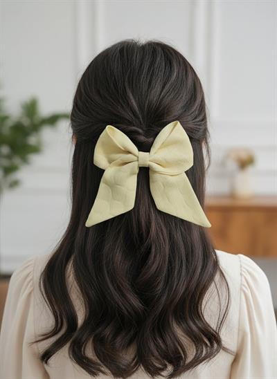 Kadın Sarı Kabartma Dokulu Premium Kuyruklu Fiyonk Toka El Yapımı