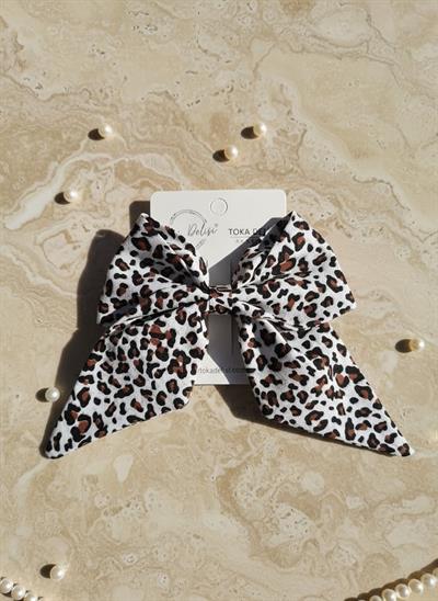 Vahşi Zarafet Leopar Benekli Pamuklu Kumaş Hacimli ve Dökümlü Tokası El Yapımı