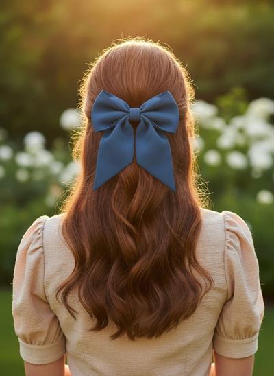 İndigo Mavisi Kadin Renkli Otomatik Fiyonk Toka El Yapımı