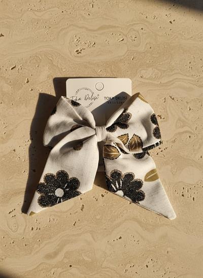 Kadın Koyu Lacivert Premium Şifon Kuyruklu Fiyonk Toka El Yapımı