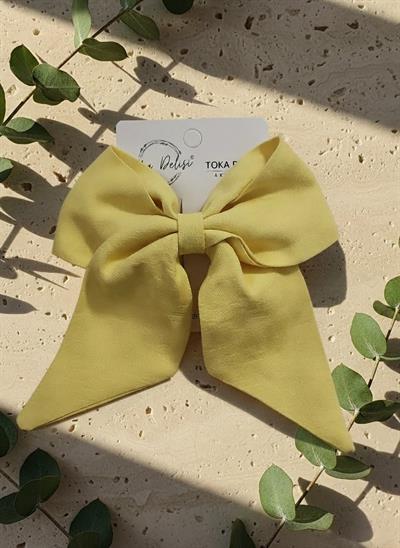 Bahar Esintili Pastel Sarı İpeksi Dokulu Şifon Fiyonk Toka - En Çok Satan El Yapımı Aksesuar