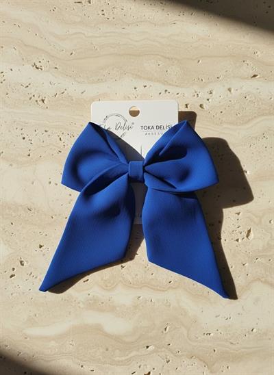 Kadın Saks Mavisi Kraliyet Mavisi (Royal Blue) Premium Kuyruklu Fiyonk Toka El Yapımı