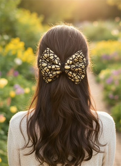 Premium Siyah Gold Işıltılı Modern Tasarım Kuyruksuz Fiyonk Toka El