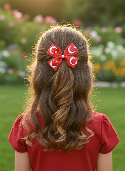 Ay Yıldız Desenli Milli Bayram Temalı Kırmızı Fiyonk Toka El Yapımı