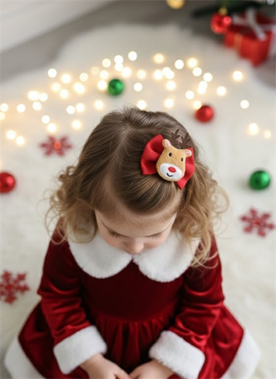 Büyük Geyik Figürlü Kırmızı Yılbaşı Fiyonk Toka El Yapımı