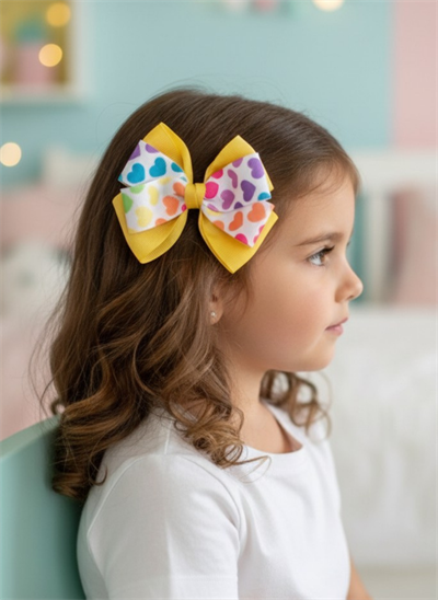 Kalpli Sarı Kurdele Fiyonk Toka, Özel Gün Grogren Kurdele Çocuk Klipsli Kiz Cocuk Toka El Yapımı