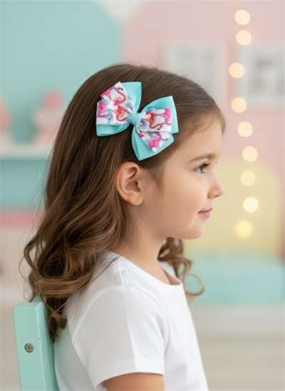 Mint Flamingo Fiyonk Toka, Özel Gün Grogren Kurdele Çocuk Klipsli Kiz Cocuk Toka  El Yapımı