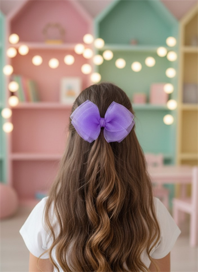 Premium Seri Son Trend Menekşe Mor Fiyonk Toka, El Yapımı Organze Kurdele Çocuk Pens Fiyonk Toka