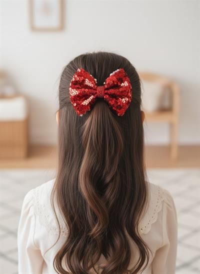 Abiyelik Pul Payet Kırmızı Otomatik Fiyonk Cocuk Toka, Fiyonk Kadin 23 Nisan 29 Ekim El Yapımı 