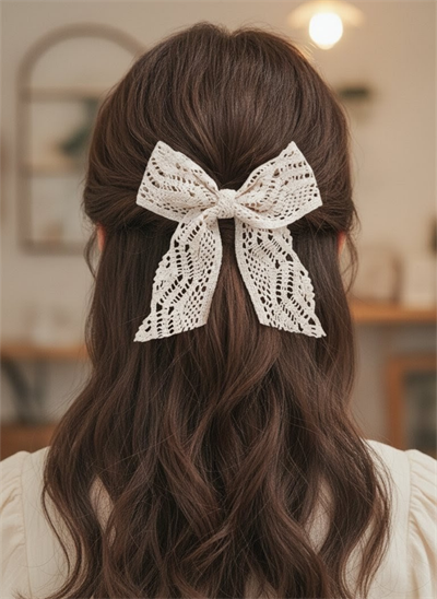  Romantik Kadın Dantel Fiyonk Renk Otomatik Klipsli Saç Tokası, Kadin Toka El Yapımı