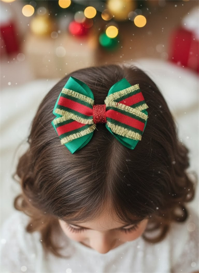 Yeni Yil Serisi El Yapimi Yesil Kirmizi Kurdeleli Sari Puskullu Fiyonklu Toka