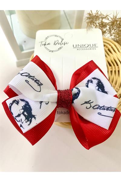 23 Nisan 29 Ekim Kırmızı Beyaz Son Trend Fiyonk Toka, Kurdele Hand Made Çocuk Pens Fiyonk Toka