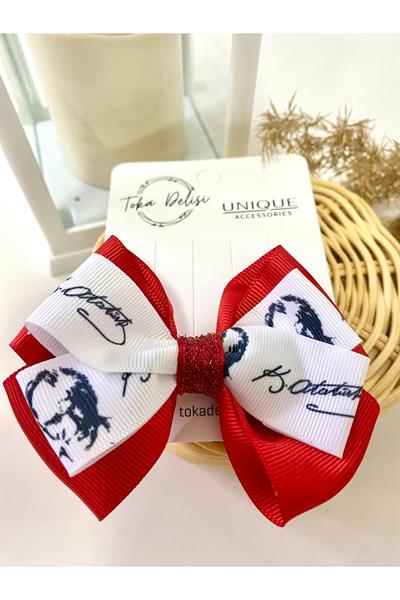 23 Nisan 29 Ekim Kırmızı Beyaz Son Trend Fiyonk Toka, Kurdele Hand Made Çocuk Pens Fiyonk Toka