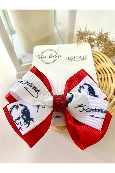 23 Nisan 29 Ekim Kırmızı Beyaz Son Trend Fiyonk Toka, Kurdele Hand Made Çocuk Pens Fiyonk Toka