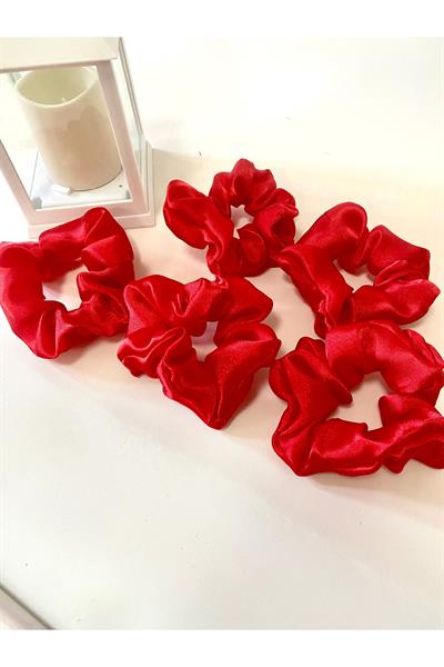 5 Adet Kırmızı Rahat Ve Şık Scrunchie Saten Simit Toka, Kına Için Toka