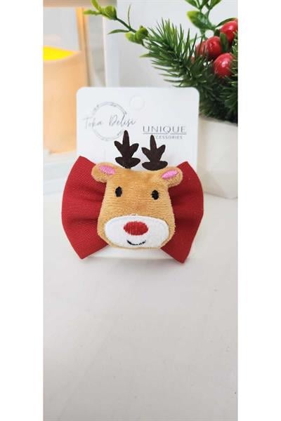Büyük Geyik Figürlü Son Trend Kırmızı Karne Hediyesi Yılbaşı Toka Çocuk Hand Made Noel Christmas Tok