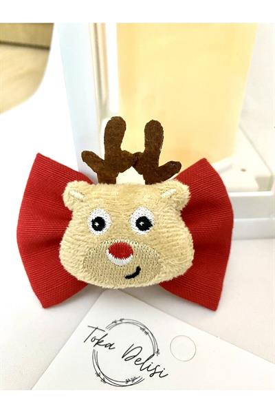 Büyük Geyik Figürlü Yılbaşı Kırmızı Toka Karne Hediyesi Fiyonk Toka Hand Made Noel Christmas Toka
